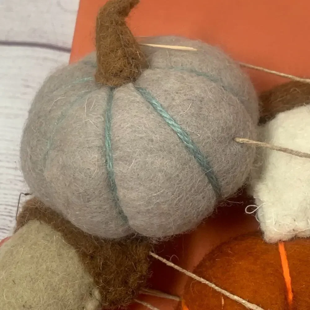 Fall Felt Pumpkin Acorn Garland on Twine String Hanging Loops 6ft Thanksgiving